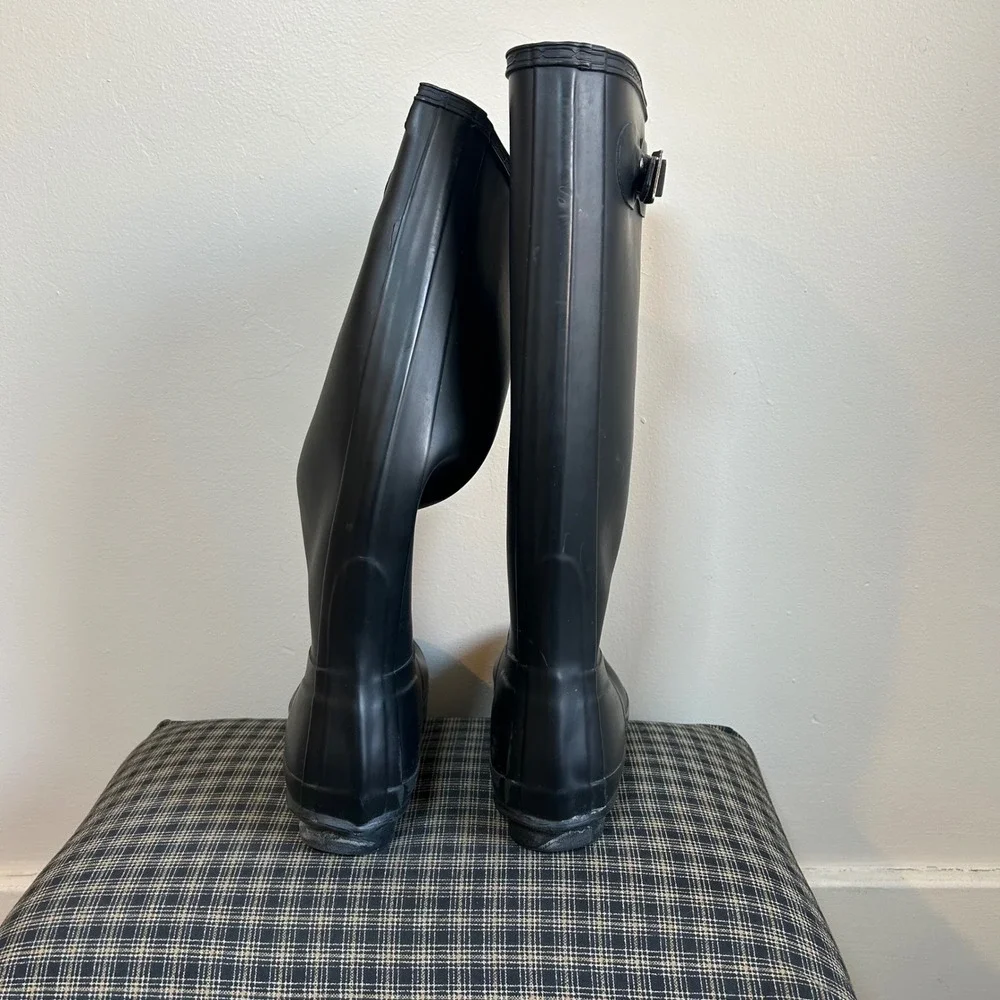 Hunter Original Tall Rain‎ Boots Women 8 Black Good Matte Waterproof